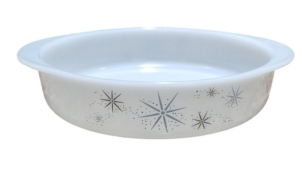 Glasbake White Starburst Glass Casserole Dish Vintage